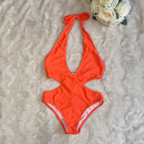 PRETTYLITTLETHING Orange Cut Out One Piece - Picture 1 of 2